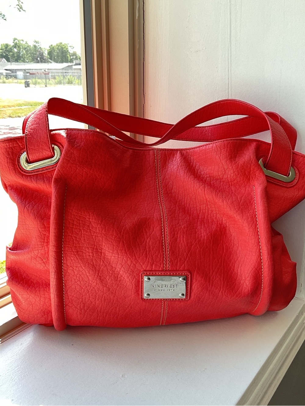Nine West Coral Pebbled Faux Leather Oversized Tote Shoulder Bag